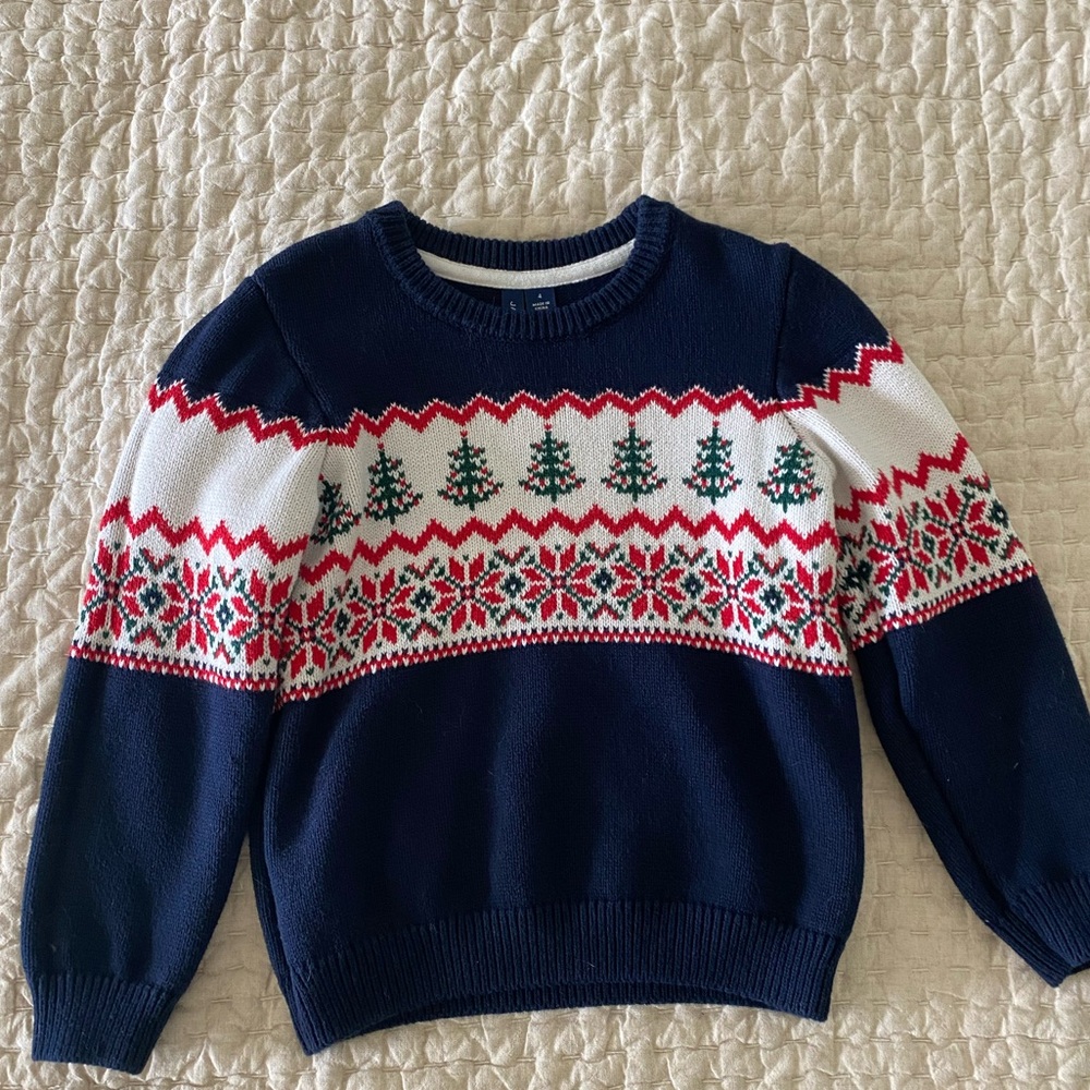 Boys Navy and Red Christmas Sweater